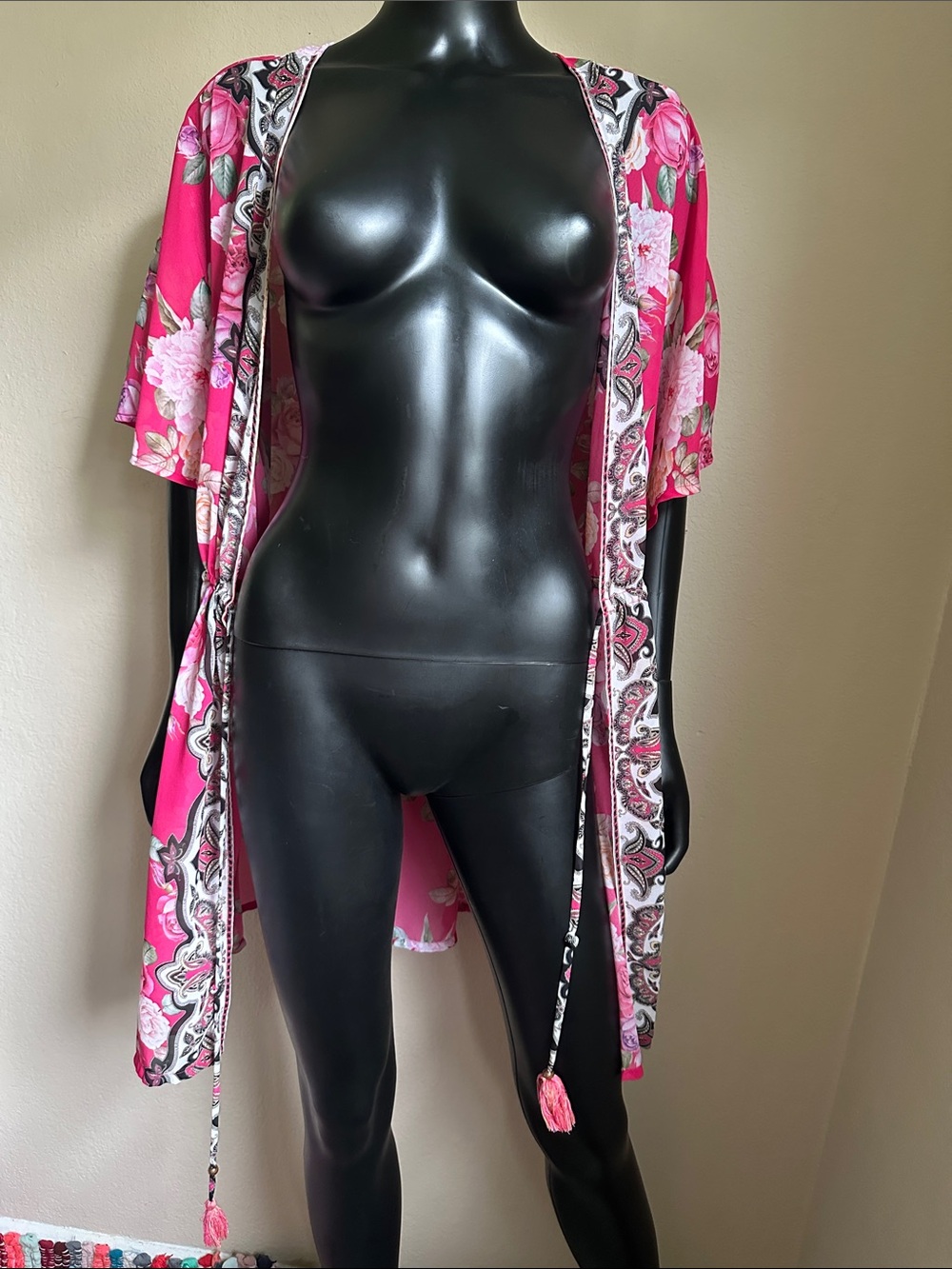 Nanette Lepore Hot Pink Floral Sheer Kimono Cover Up Duster